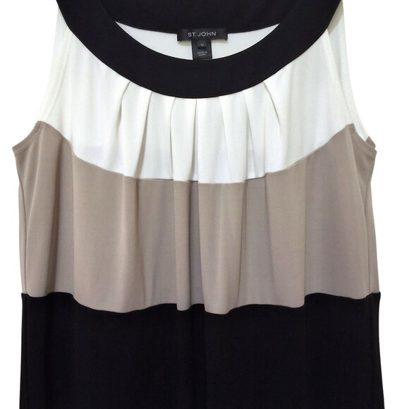 St. John Womens Sleeveless Colorblock Knit Top Bateau Neck Neutral - Size 10 - Picture 5 of 10